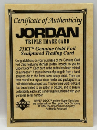 1995-96 Upper Deck Michael Jordan 23KT Genuine Gold Foil Triple Image 23,297/50,000 (Includes Case and Certificate)