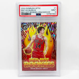 2024 Donruss Optic Matas Buzelis Red Hot Rookies Cracked Ice 05/25 PSA Mint 9