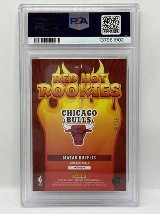 2024 Donruss Optic Matas Buzelis Red Hot Rookies Cracked Ice 05/25 PSA Mint 9
