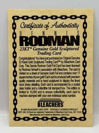 1995-96 Bleachers Limited Edition Dennis Rodman 23KT Gold 02951/10,000 (Includes Case and Certificate)