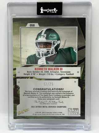2022 SkyBox Metal Universe Champions Kenneth Walker Precious Metal Gems Orange Auto 12/25