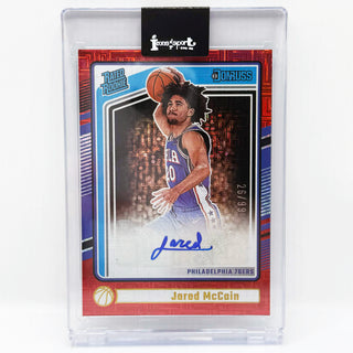 2024-25 Panini Donruss Jared McCain Rated Rookie Auto Choice Red 26/99