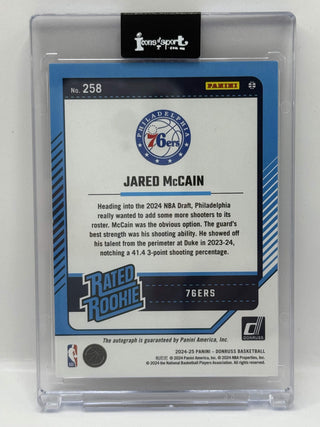 2024-25 Panini Donruss Jared McCain Rated Rookie Auto Choice Red 26/99
