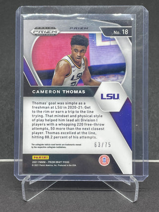 2021 Panini Prizm Draft Picks Cameron Thomas Purple RC 63/75