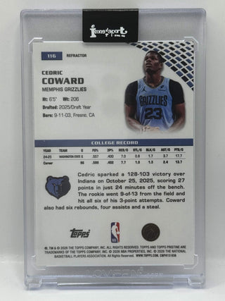 2025-26 Topps Pristine Cedric Coward Refractor RC #116