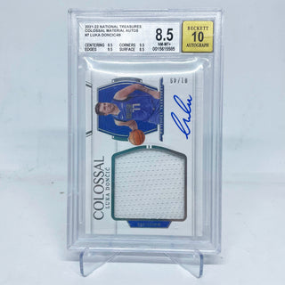 2021-22 Panini National Treasures Colossal Material Auto Luka Doncic 01/49 BGS 8.5 NM-MT+