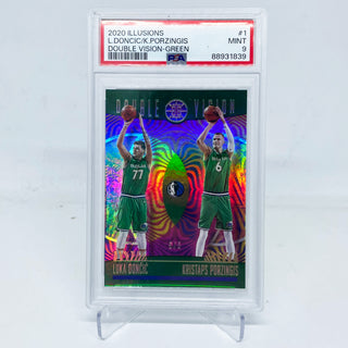 2020 Panini Illusions Luka Doncic Kristaps Porzingis Double Vision Green 5/5 PSA Mint 9