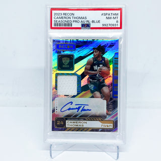 2023 Panini Recon Cameron Thomas Seasoned Pro Blue Patch Auto 34/49 PSA NM-MT 8