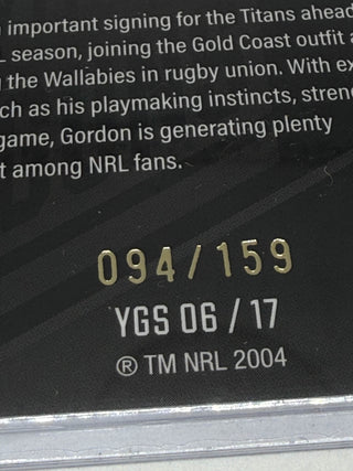 2025 NRL Elite Young Guns Signature Carter Gordon First Feature - YGS 06/17 094/159