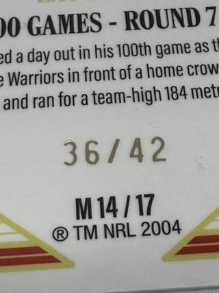 2025 NRL Elite 2024 Milestones 100 Games Zac Lomax Case Card - 36/42 #M 14/17