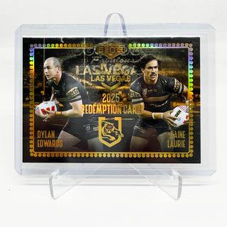 2025 NRL Elite USA Edition Dylan Edwards & Daine Laurie Dual Signature Booklet Redemption Card 07/40 #VRS 3/5