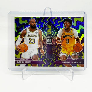 2024-25 Donruss Optic Optical Illusions LeBron James & Bronny James Jr. Purple Prizm - No. 2