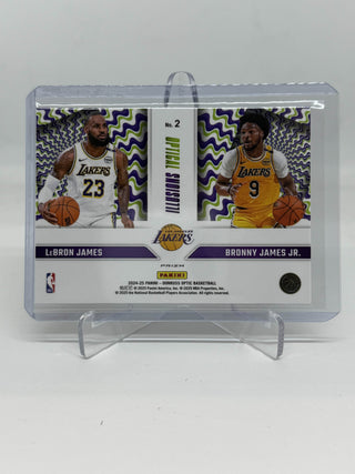 2024-25 Donruss Optic Optical Illusions LeBron James & Bronny James Jr. Purple Prizm - No. 2