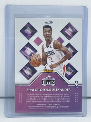 2018-19 Panini Status Rookie Credentials Shai Gilgeous-Alexander - No. 30