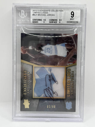 Hand Signed Michael Jordan 2012-13 Upper Deck Exquisite Collection Limited Logos 08/10 BGS 9 Mint