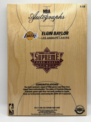 2016-17 Upper Deck Supreme Hardcourt Elgin Baylor Autograph #A-EB (With Authentication Certificate)
