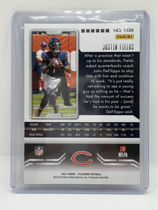 2021 Panini Playbook Justin Fields Black Sparkle Prizm RC - No. 108