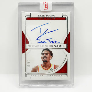 2021-22 Panini National Treasures Notable Nicknames Trae Young Auto "Ice Trae" Inscribed 10/25