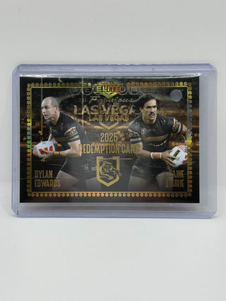 2025 NRL Elite USA Edition Dylan Edwards & Daine Laurie Dual Signature Booklet + Redemption Card 07/40 #VRS 3/5