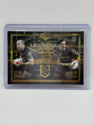 2025 NRL Elite USA Edition Dylan Edwards & Daine Laurie Dual Signature Booklet + Redemption Card 22/40 #YRS 3/5