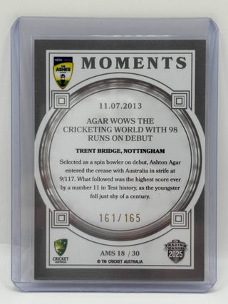 2025 Cricket Australia Traders The Ashes Moments Silver Ashton Agar 161/165 - AMS 18/30
