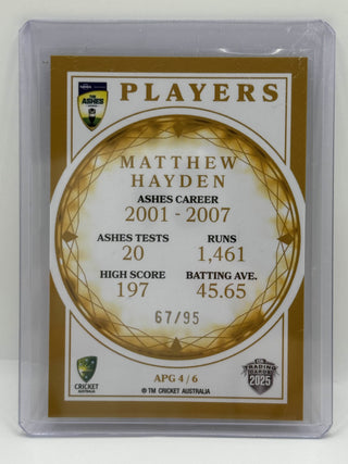 2025 Cricket Australia Traders The Ashes Players Gold Matthew Hayden Case Card 67/95
