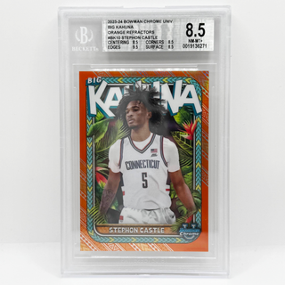 2023-24 Topps Bowman Chrome University Big Kahuna Stephon Castle Orange Refractor 16/25 BGS NM-MT+ 8.5