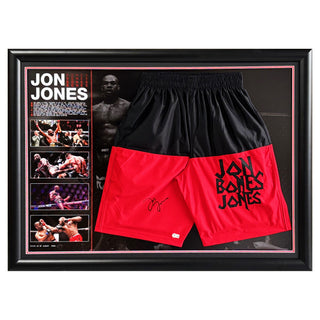 Jon Jones Hand Signed Framed “Bones” Trunks - BAS