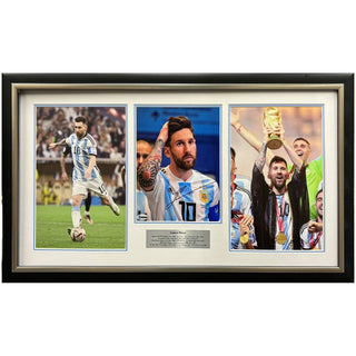 Lionel Messi Hand Signed Photo Collage Framed BAS Witnessed