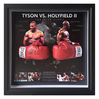 Mike Tyson & Evander Holyfield Signed Gloves – “The Bite Fight” Dual Glove Display - BAS