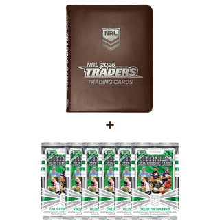 2025 NRL Traders Hobby Trading Card Hobby Album + 6 2025 TLA Traders Titanium NRL Rugby League Pack