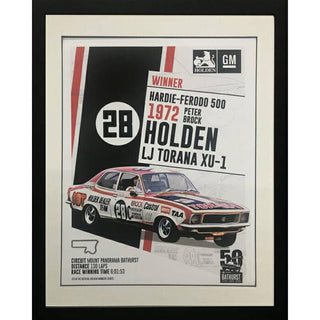 1972 Bathurst Winner Holden Lj Torana Xu-1 Print Framed