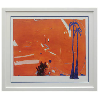 Big Orange With Ultramarine Palm Trees Print Framed