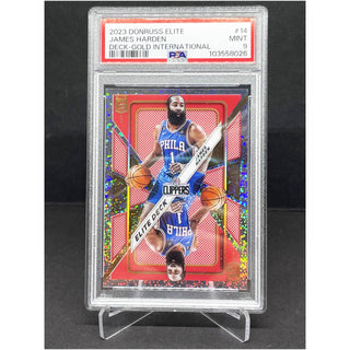 2023 Donruss Elite James Harden Elite Deck International Gold 03/10 PSA Mint 9