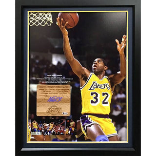 "Magic" Johnson Hand Signed Basketball Court Flooring Framed