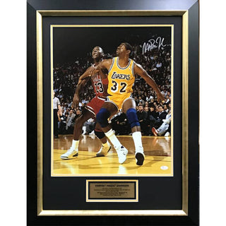 Magic Johnson Signed Michael Jordan Photo Framed