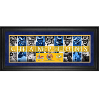 Los Angeles Rams Authentic Super Bowl LVI Champions 10'' x 30'' Framed Panoramic with Game-Used Football