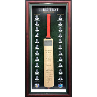 "The First Tied Test" Australia And West Indies Full Size Bat Signed And Framed.