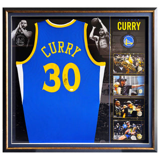 Stephen Curry Signed Jersey & Championship Replica Ring Display - BAS