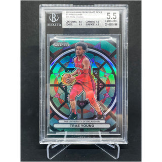 2023-24 Panini Prizm Draft Picks Stained Glass Trae Young BGS 5.5 Excellent +